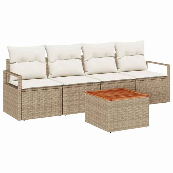 vidaXL Trädgårdsoffset 5 pcs Beige och gräddfärgad konstrotting