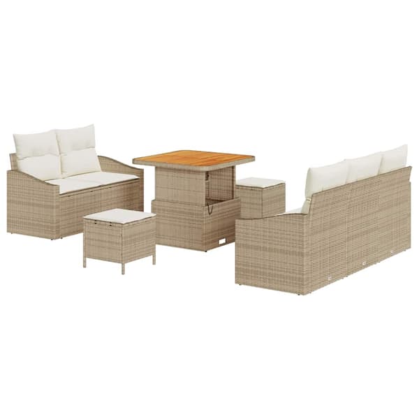 vidaXL Trädgårdsoffset med kudde 8 pcs Beige konstrotting