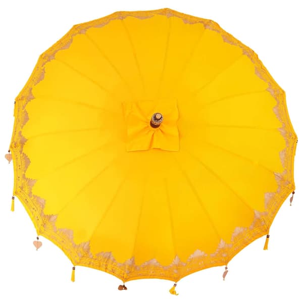 vidaXL Balinesisk Parasol 260 Gul 210-220 cm Bomull og solid tre