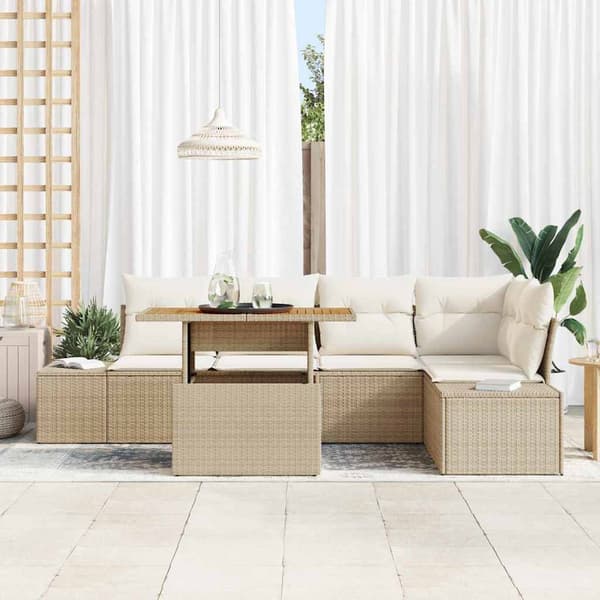 vidaXL Trädgårdsoffset med lagring 6 pcs Beige Poly rattan