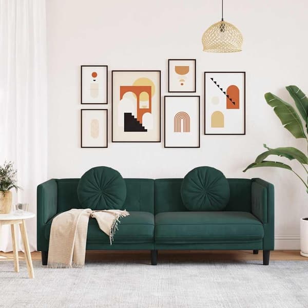 vidaXL Soffa med kuddar 3-sits mörkgrön sammet