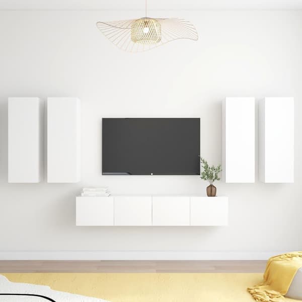 vidaXL TV-benksett 6 deler hvit sponplate