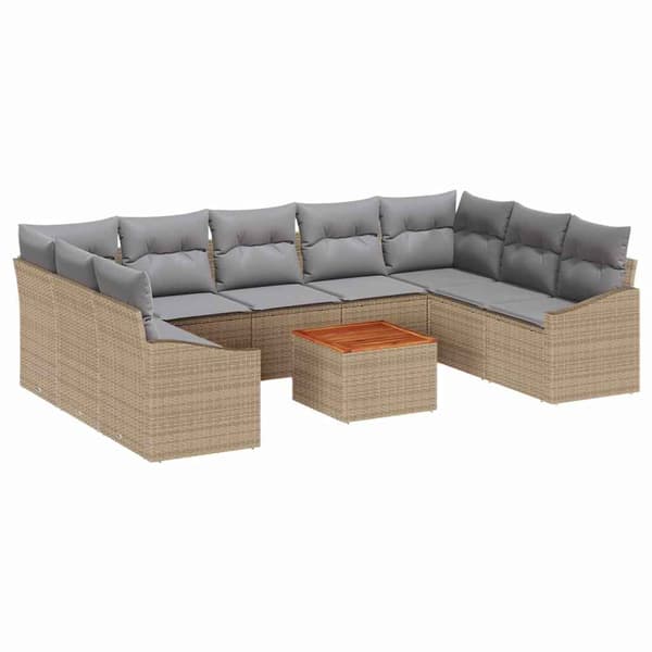 vidaXL Trädgårdsoffset med kudde 10 pcs Beige konstrotting