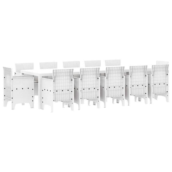 vidaXL Hage Spisegruppe 13 pcs Hvit og lys grå Poly rattan og stål