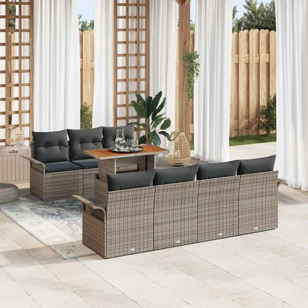 vidaXL Trädgårdsoffset med lagring 8 pcs Grå Poly rattan