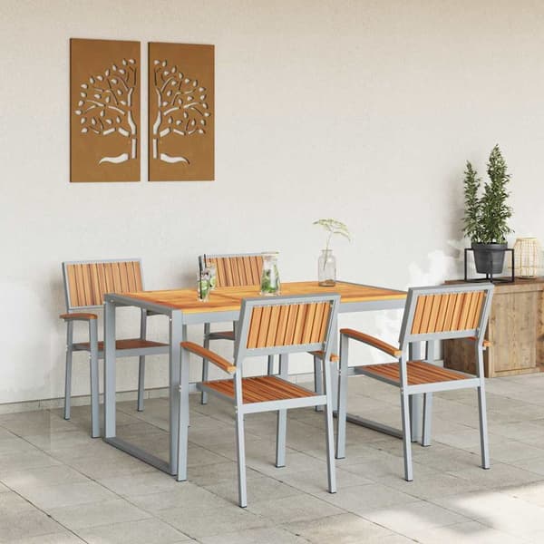 vidaXL Hage Spisegruppe 5 pcs Grå Solid akasietre