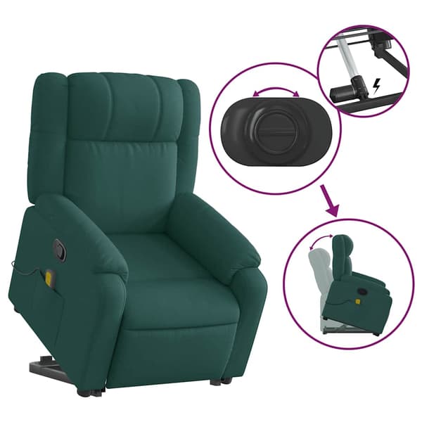 vidaXL Massagefåtölj med uppresningshjälp mörkgrön tyg