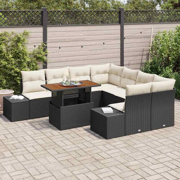 vidaXL Trädgårdsoffset med lagring 9 pcs Svart Poly rattan