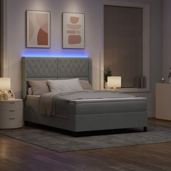 vidaXL Bäddfjäder med LED-ljusslingor Ljusgrå 140 x 190 cm Sammet