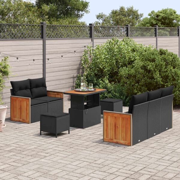 vidaXL Trädgårdsoffset 8 pcs Svart Poly Rattan och Pulverlackerad Stål