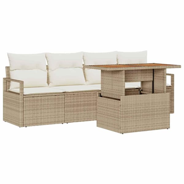 vidaXL Trädgårdsoffset med lagring 5 pcs Beige Poly rattan