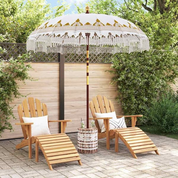 vidaXL Balinesisk Parasol 260 Krem 210-220 cm Bomull og solid tre