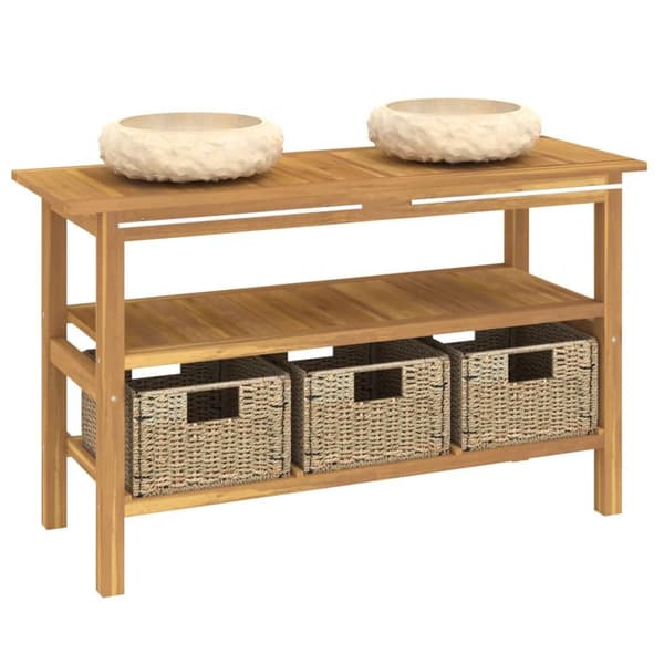 vidaXL Baderomshylle med kremhvite marmorvasker heltre teak