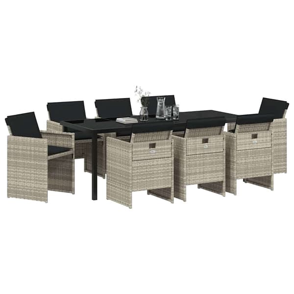 vidaXL Hage Spisegruppe 9 pcs Lysegrå polyrotting
