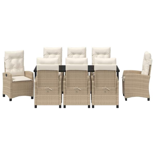 vidaXL Trädgårdsmöbelset med kudde 9 pcs Beige konstrotting