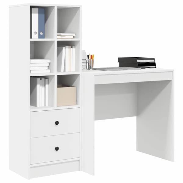 vidaXL Skrivbord med låda 2 pcs Vit