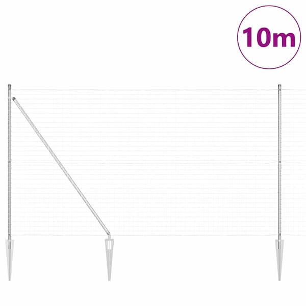 vidaXL Gjerde med stolpe sølv 1,5 x 10 m Stål