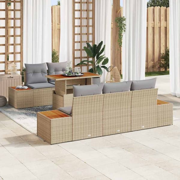 vidaXL Trädgårdsmöbelset med kudde 6 pcs Beige och Grå