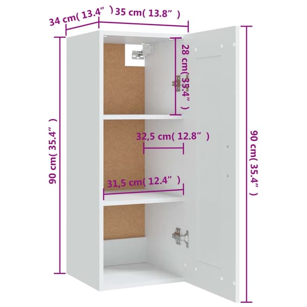 vidaXL Väggskåp vit 35x34x90 cm konstruerat trä