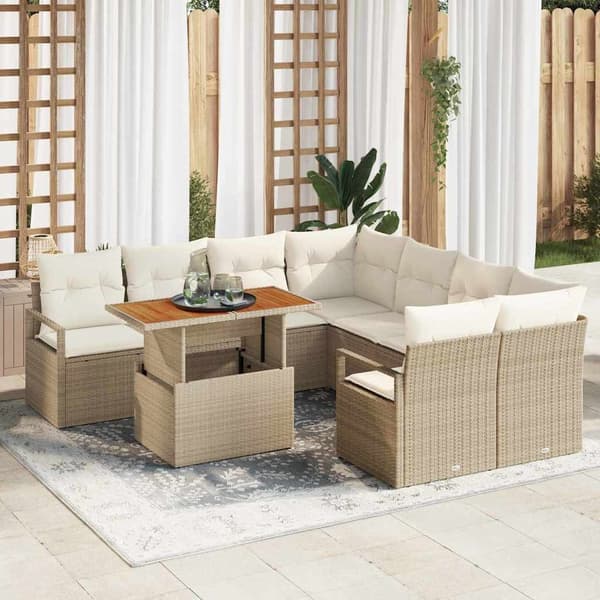 vidaXL Trädgårdsoffset med lagring 9 pcs Beige Poly rattan