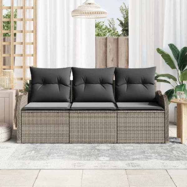 vidaXL Trädgårdsoffset med lagring 3 pcs Grå Poly rattan