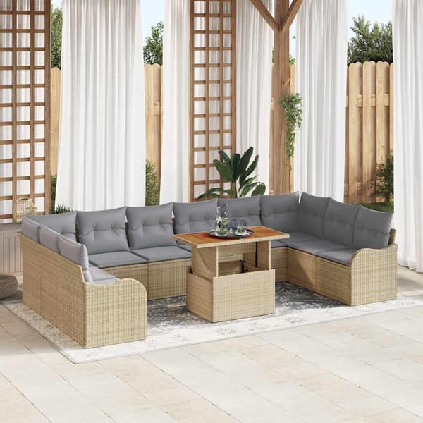 vidaXL Trädgårdsoffset med lagring 11 pcs Beige Poly rattan