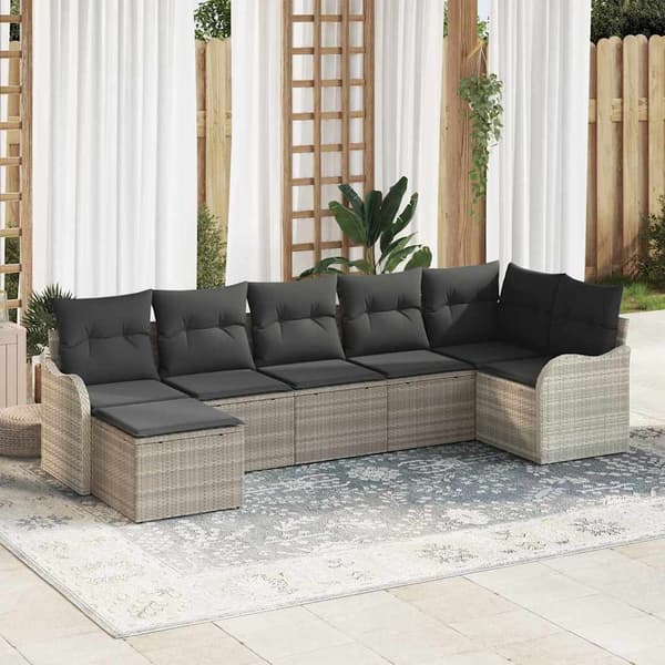 vidaXL Trädgårdsoffset med kudde 7 pcs Ljusgrå Poly rattan