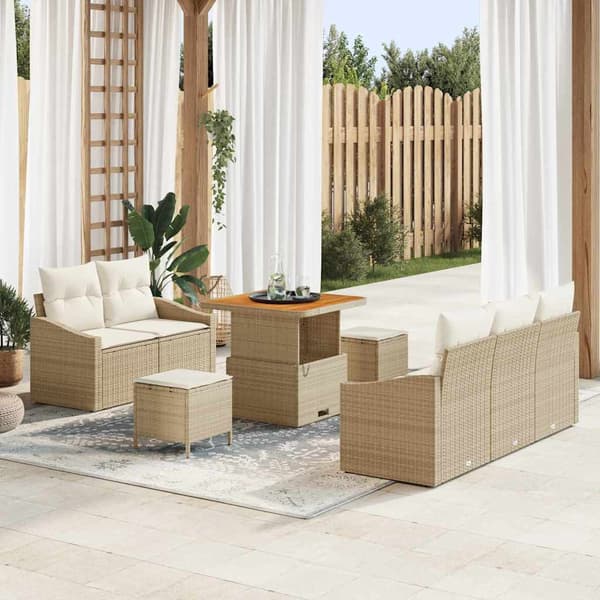 vidaXL Trädgårdsoffset med kudde 8 pcs Beige konstrotting