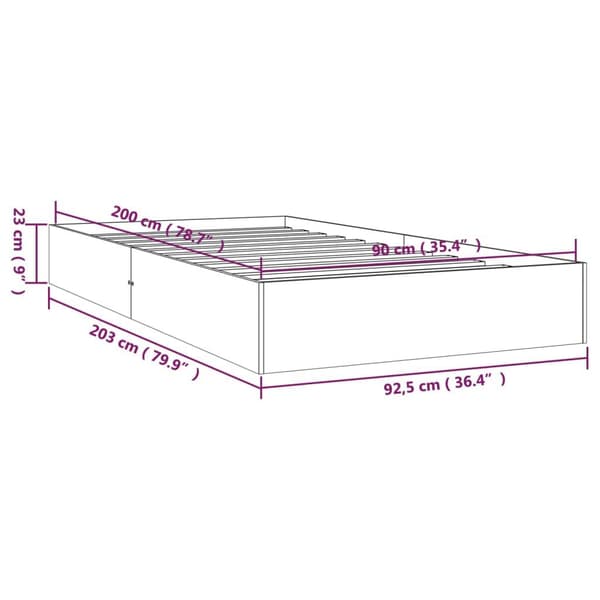 vidaXL Sängram massivt trä 90x200 cm