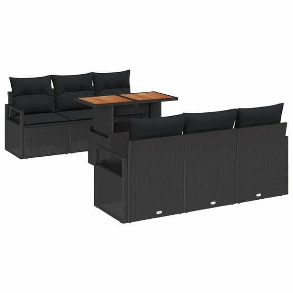 vidaXL Trädgårdsoffset med kudde 7 pcs Svart