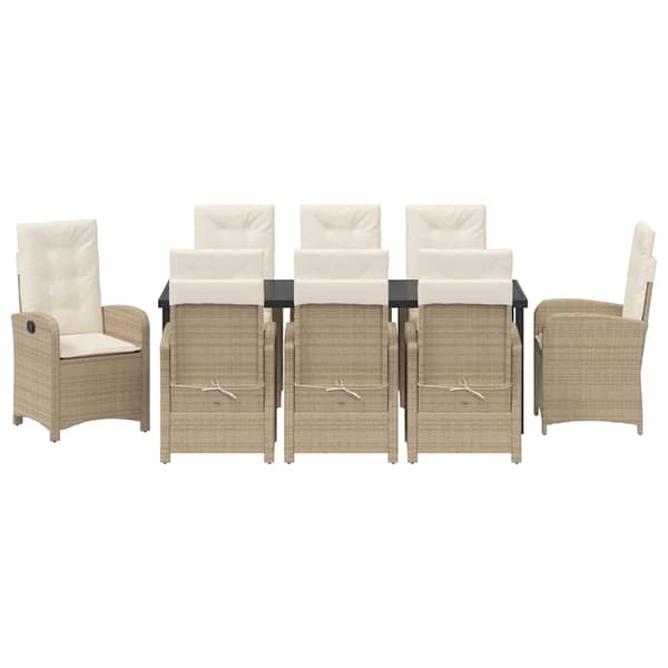 vidaXL Trädgårdsmöbelset med kudde 9 pcs Beige konstrotting