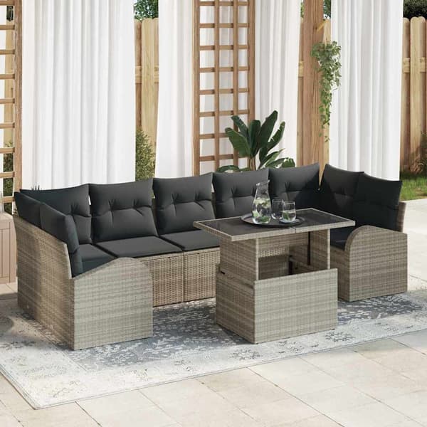 vidaXL Trädgårdsoffset med kudde 8 pcs Ljusgrå Poly rattan