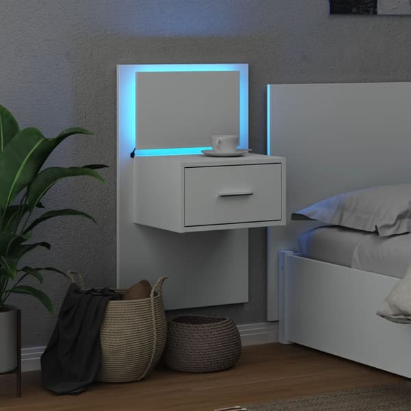 vidaXL Väggmonterat sängbord med LED-lampor vit