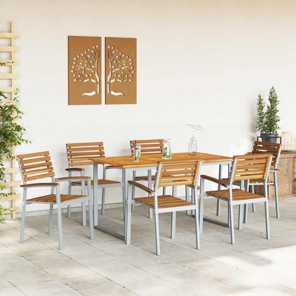 vidaXL Trädgårdsmöbelset 7 pcs Grå Massivt Akaciaträ