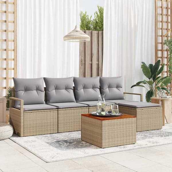 vidaXL Trädgårdsoffset med kudde 6 pcs Beige konstrotting