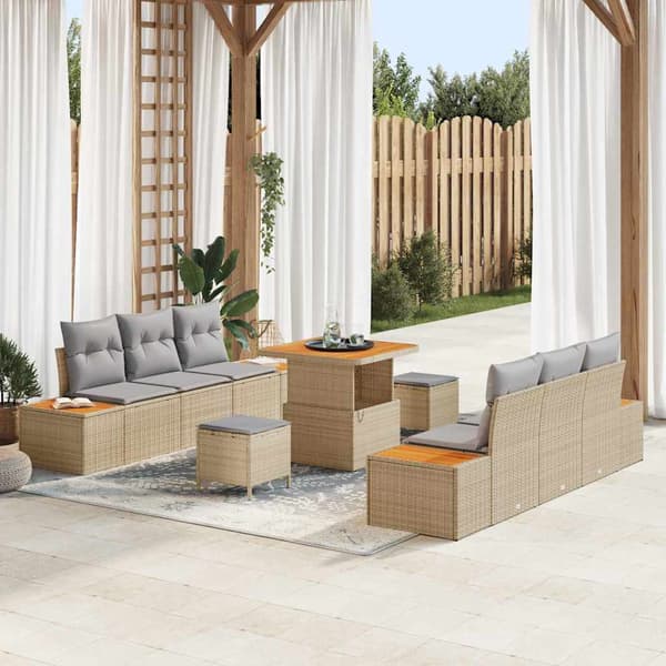 vidaXL Trädgårdsoffset 9 pcs Beige konstrotting