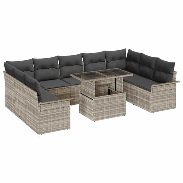 vidaXL Trädgårdsoffset med kudde 10 pcs Ljusgrå Poly rattan