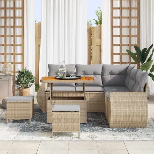 vidaXL Trädgårdsoffset 8 pcs Beige konstrotting