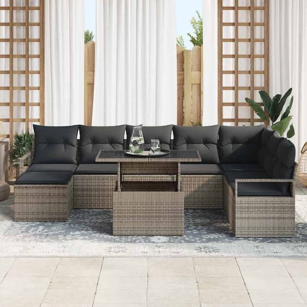vidaXL Trädgårdsoffset med lagring 9 pcs Grå Poly rattan