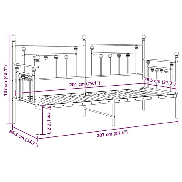 vidaXL Dagbäddram Vit 80 x 200 cm Stål
