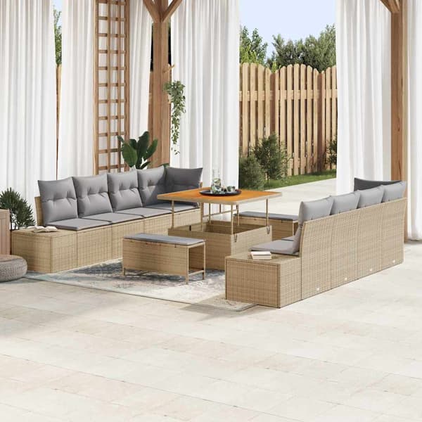 vidaXL Trädgårdsoffset med kudde 11 pcs Beige konstrotting