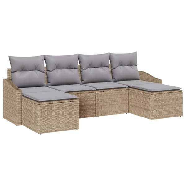 vidaXL Soffgrupp med dyna 6 delar Beige polyrotting