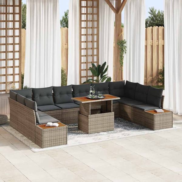 vidaXL Trädgårdsoffset med lagring 11 pcs Grå Poly rattan