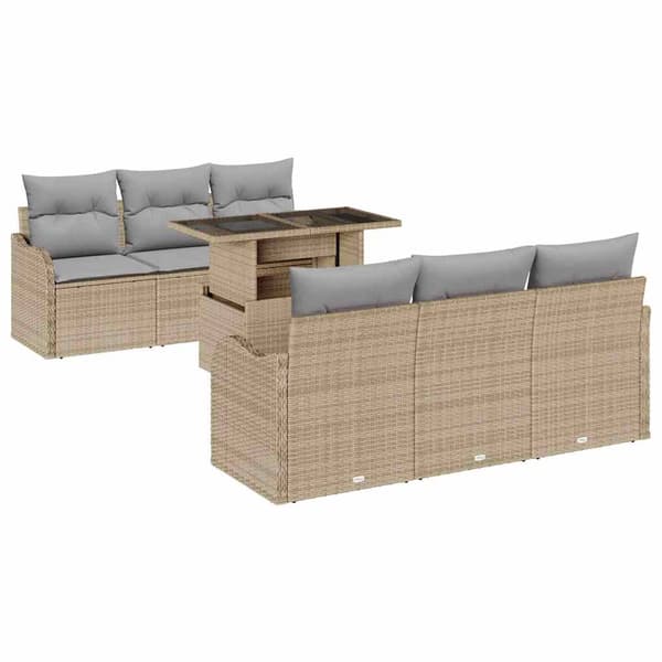 vidaXL Trädgårdsoffset med kudde 7 pcs Beige Poly rattan
