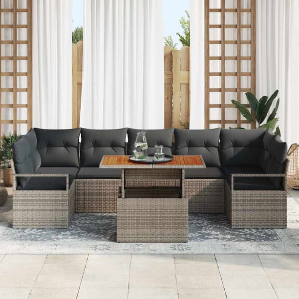 vidaXL Trädgårdsoffset med lagring 8 pcs Grå Poly rattan