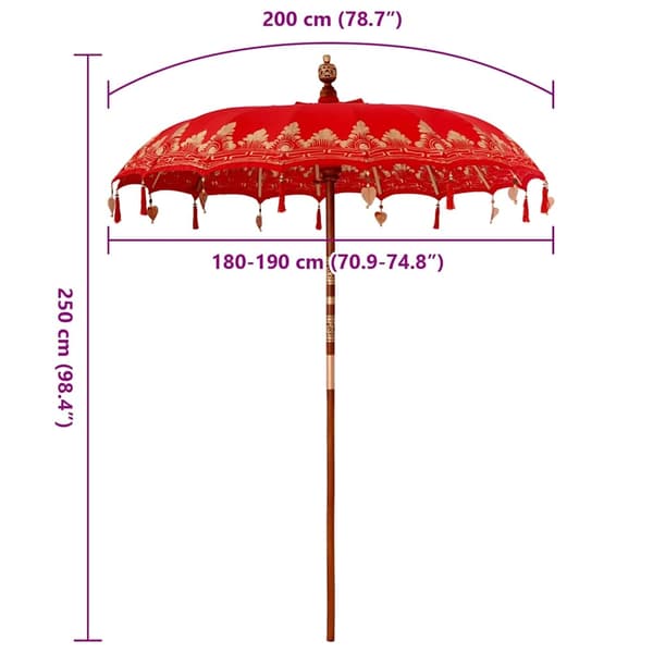 vidaXL Balinesisk Parasol Rød (180-190) x 260 cm Bomull og solid tre