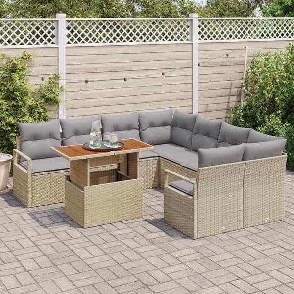 vidaXL Trädgårdsmöbelset med kudde 9 pcs Beige och Grå