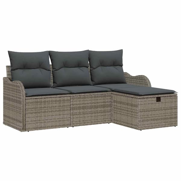 vidaXL Trädgårdsoffset med kudde med lagring 4 pcs Grå Poly rattan
