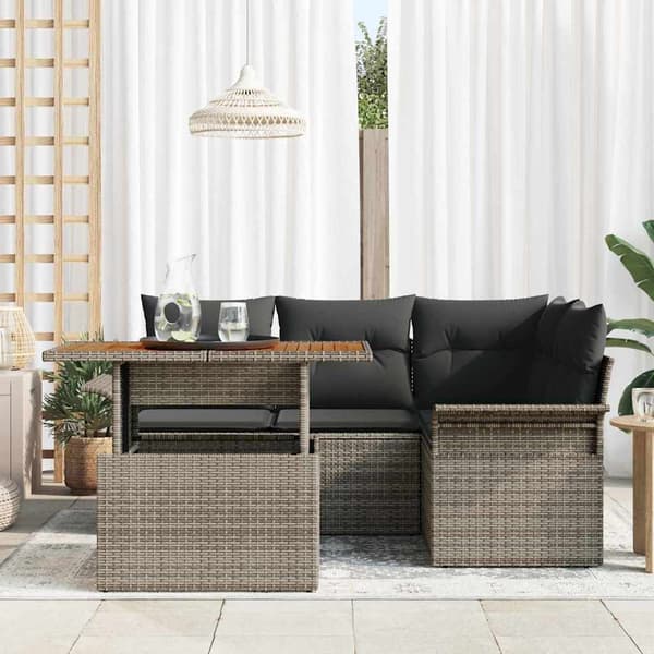 vidaXL Trädgårdsoffset med lagring 5 pcs Grå Poly rattan