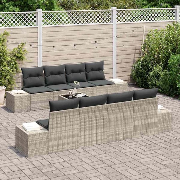vidaXL Trädgårdsoffset med kudde 7 pcs Ljusgrå konstrotting